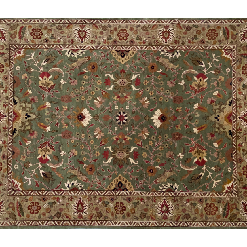 Mahal green base rug with border full detail