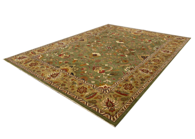 Mahal green base rug with border angle
