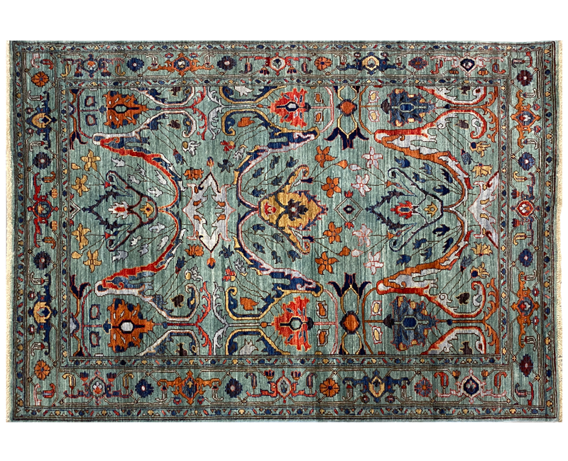 Aryana green based multi toned rug full detail
