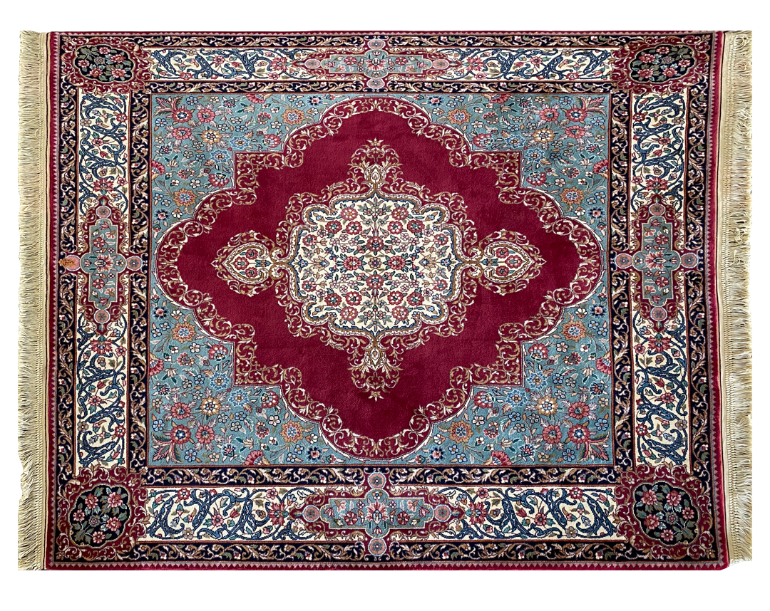 Laver Kerman area rug red base and blue full detail
