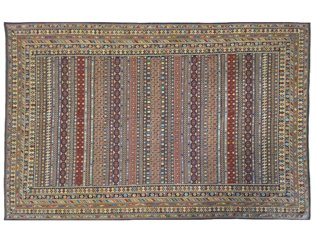 Afshar tribal geo area rug full detail