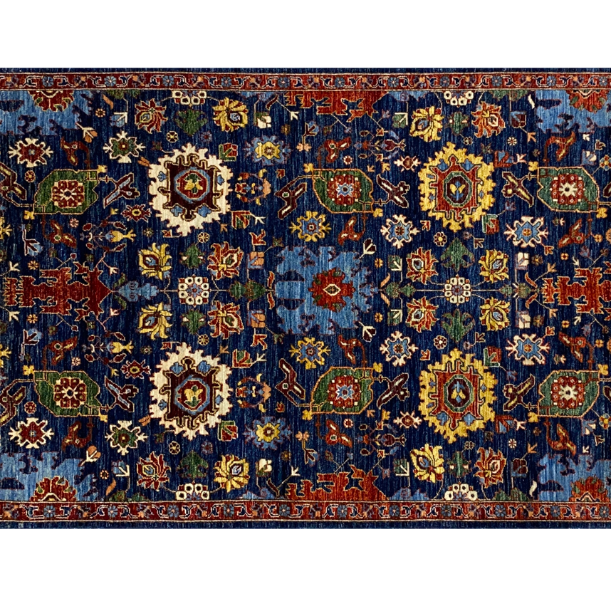 Makmal tribal geometric wool rug navy full detail
