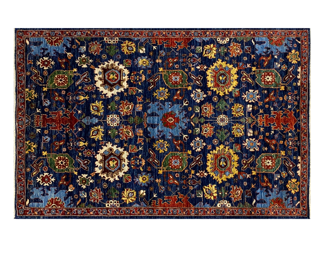 Makmal tribal geometric wool rug navy full detail