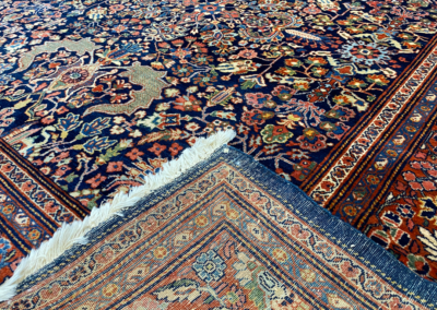Sultanabad blue base rug front and back
