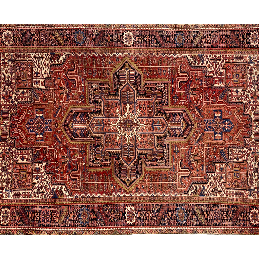 Heriz wool rust and red area rug full detail