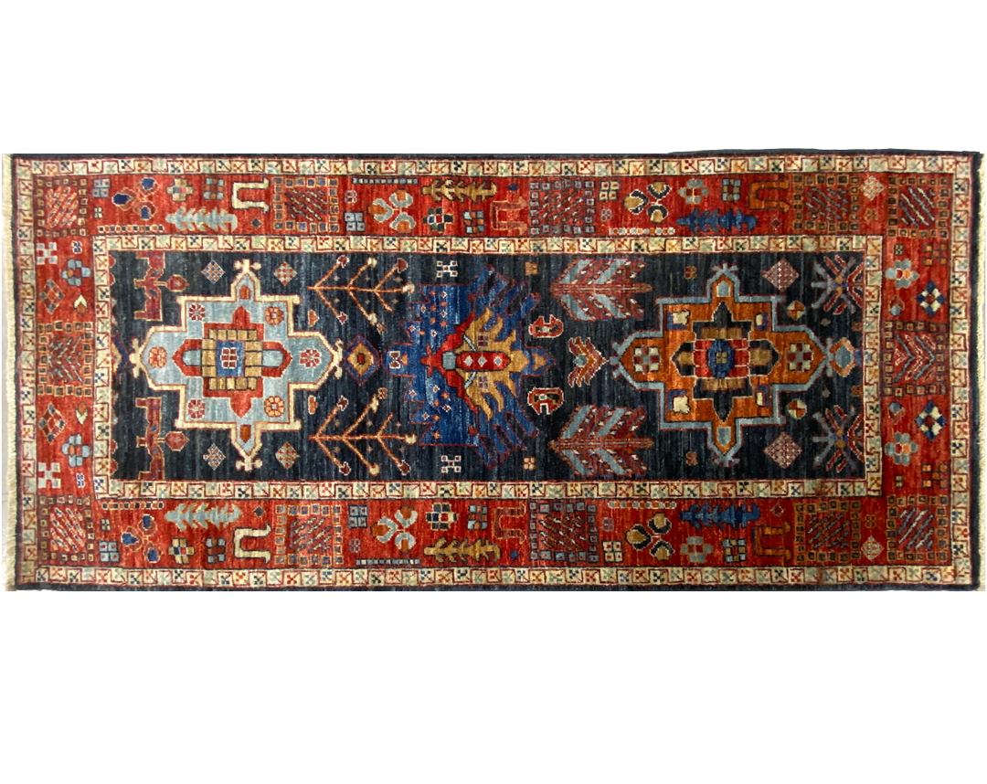 Aryana red navy wool rug full detail