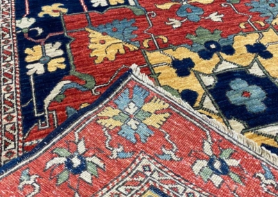 Star Oushak rug runner nave and red front and back