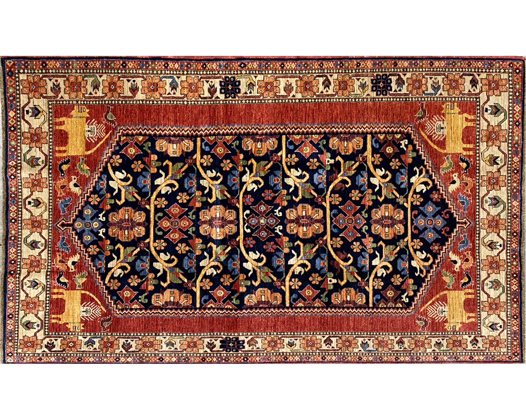 Qashqai navy red rug full detail