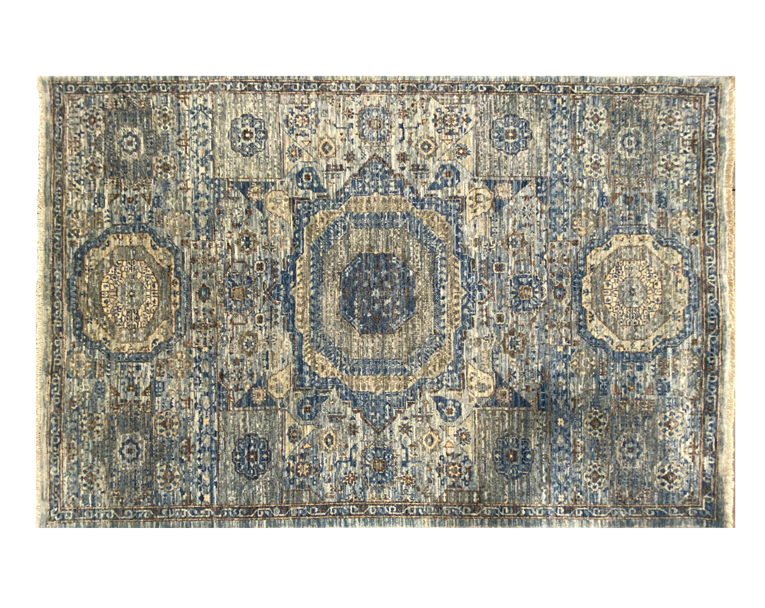 Fine Aryana transitional blue rug full detail