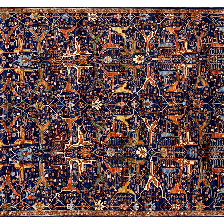 Makmal Navy multi wool area rug full detail