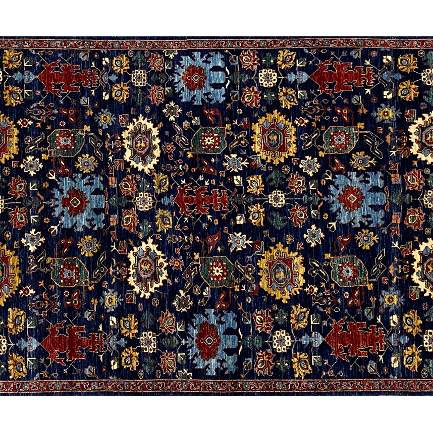 Makmal Navy tribal multi wool area rug full detail