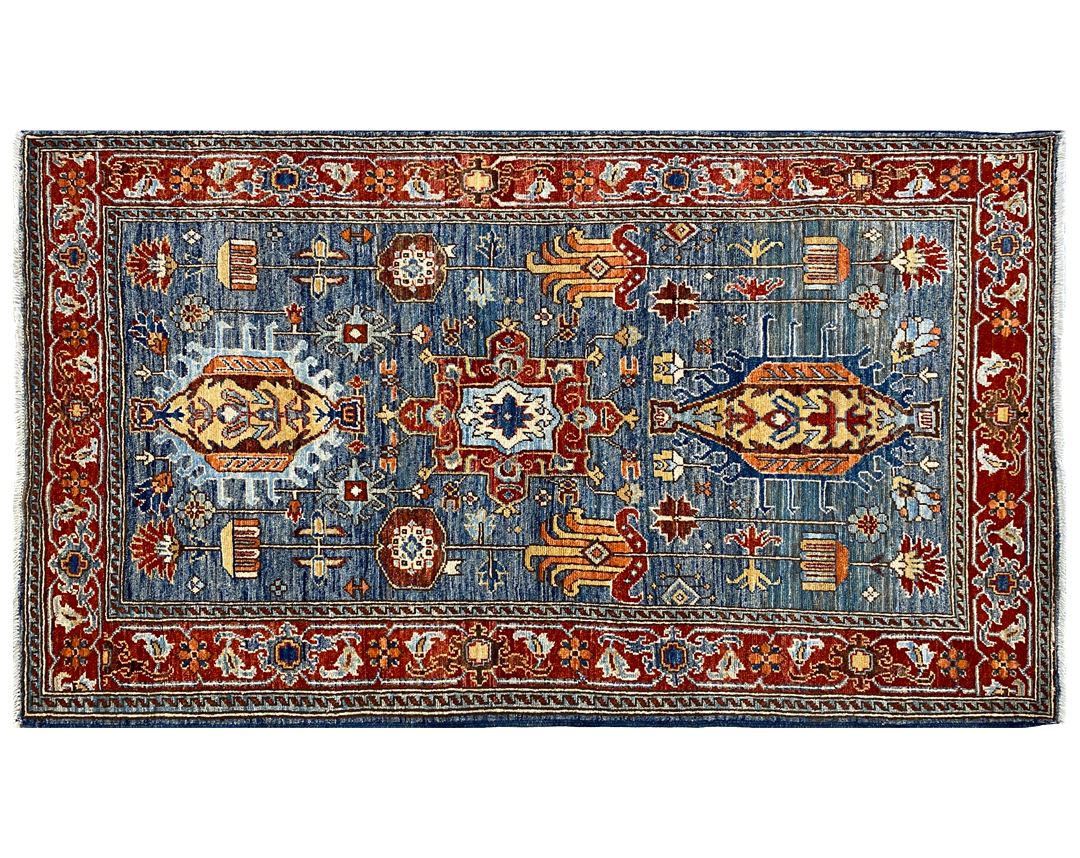 Aryana rug blue base red tone border full detail
