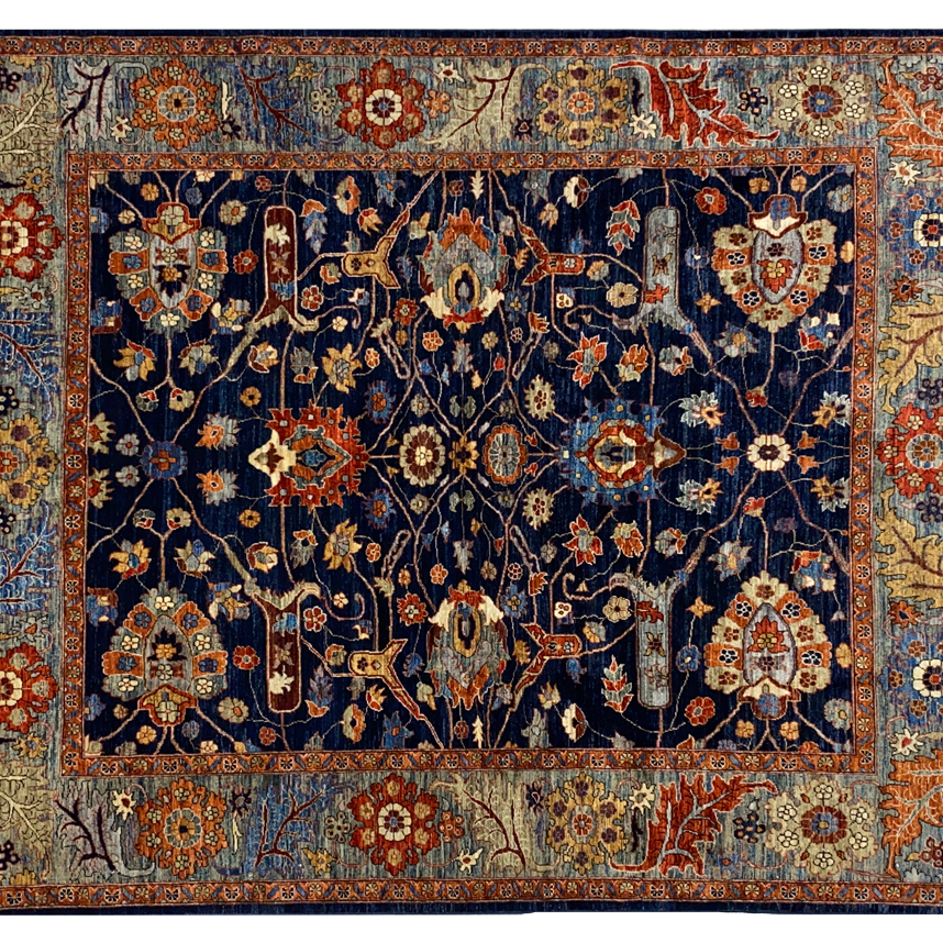 Aryana tribal rug blue base multicolor full detail