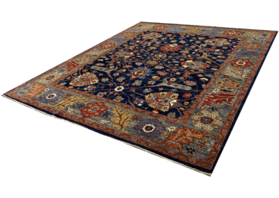 Aryana tribal rug blue base multicolor angle