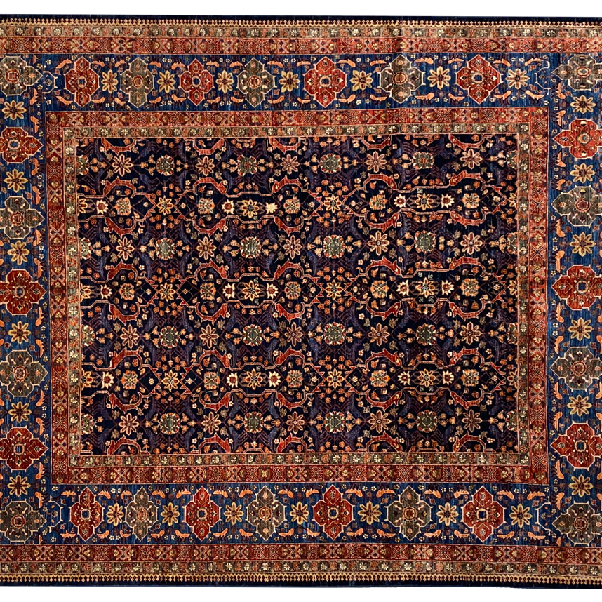 Nooristan tribal rug navy and multicolor full detail