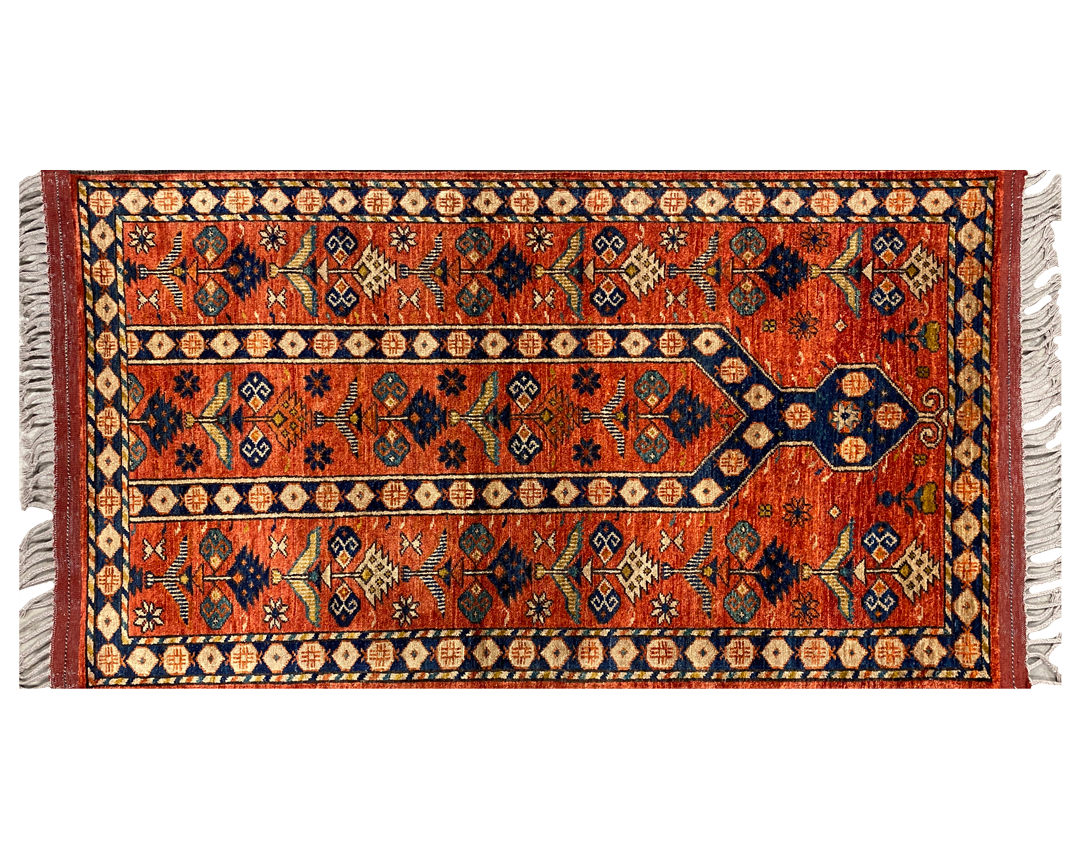 Ensari rust and fringe tribal rug full detail