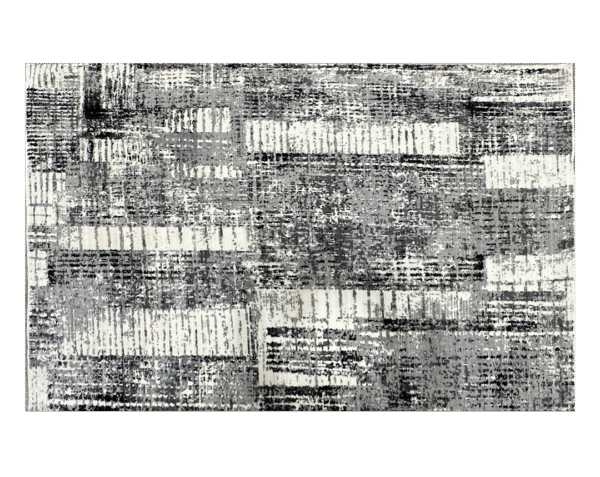 Medium modern 5x8 area rug with contemporary style. Wool with gray and silver tones.
