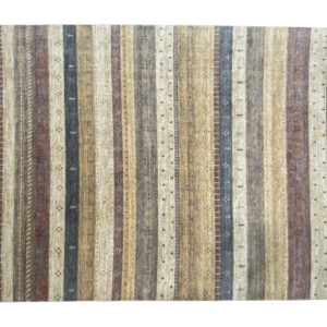 Stunning striped wool rug with beige and brown stipes. This rug is machine crafted with wool built to last.