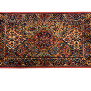 Traditional styled 3 x 5 entry way rug. This rug is crafted with wool and has a short fringe.