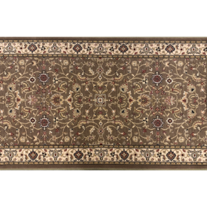 Traditional styled 3 x 5 smaller rug. This rug is crafted with wool and has a short fringe.