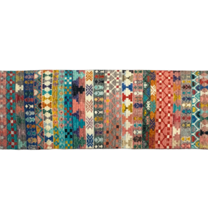 Shop this handcrafted Taimany wool rug runner at Atiyeh Bros. Since 1900. Colorful tribal design. Hand-Knotted with wool.