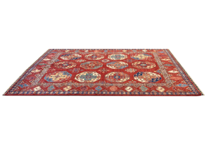 Aryana geometric pattern red base rug another side