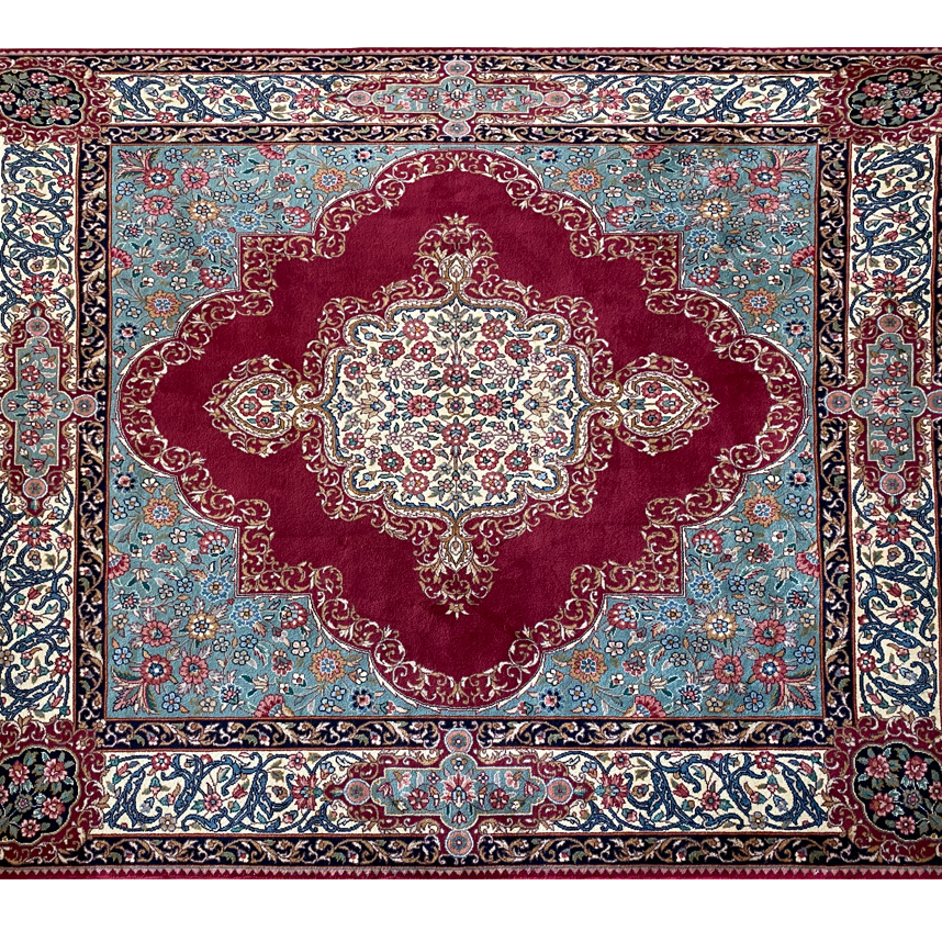 Laver Kerman area rug red base and blue full detail