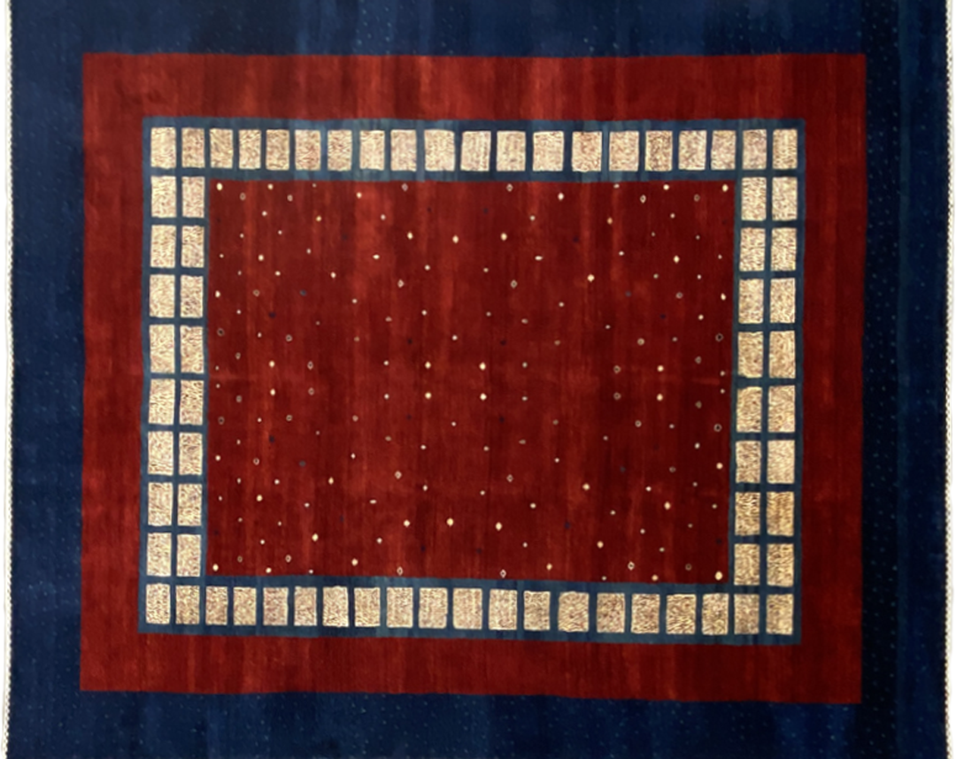 Qashqai squares red base area rug full detail