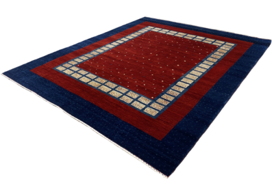 Qashqai squares red base area rug angle