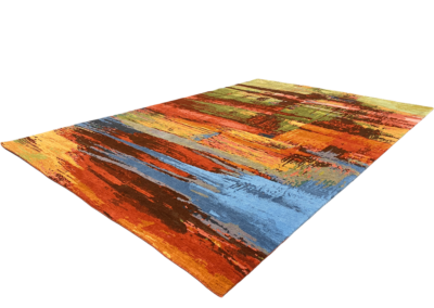 Abstract 3 contemporary multi colored area rug angle