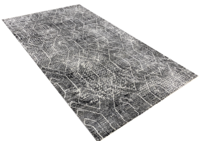 Contemporary black geo design rug angle