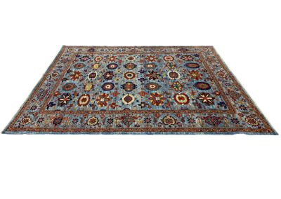 Aryana light blue and red rug side