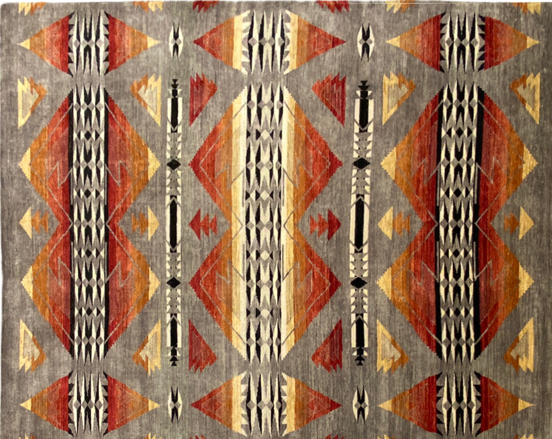 Mt. Zion tribal area rug grey red orange full detail