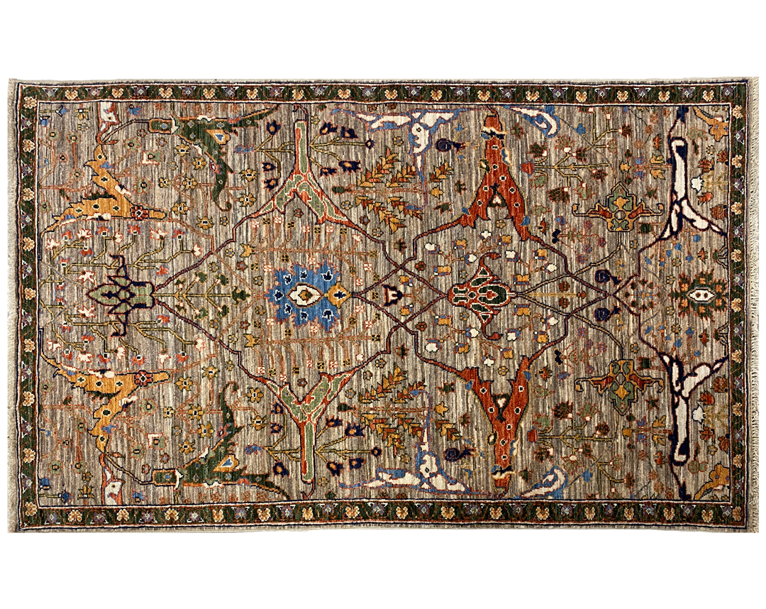 Faryab tribal brown and beige rug full detail