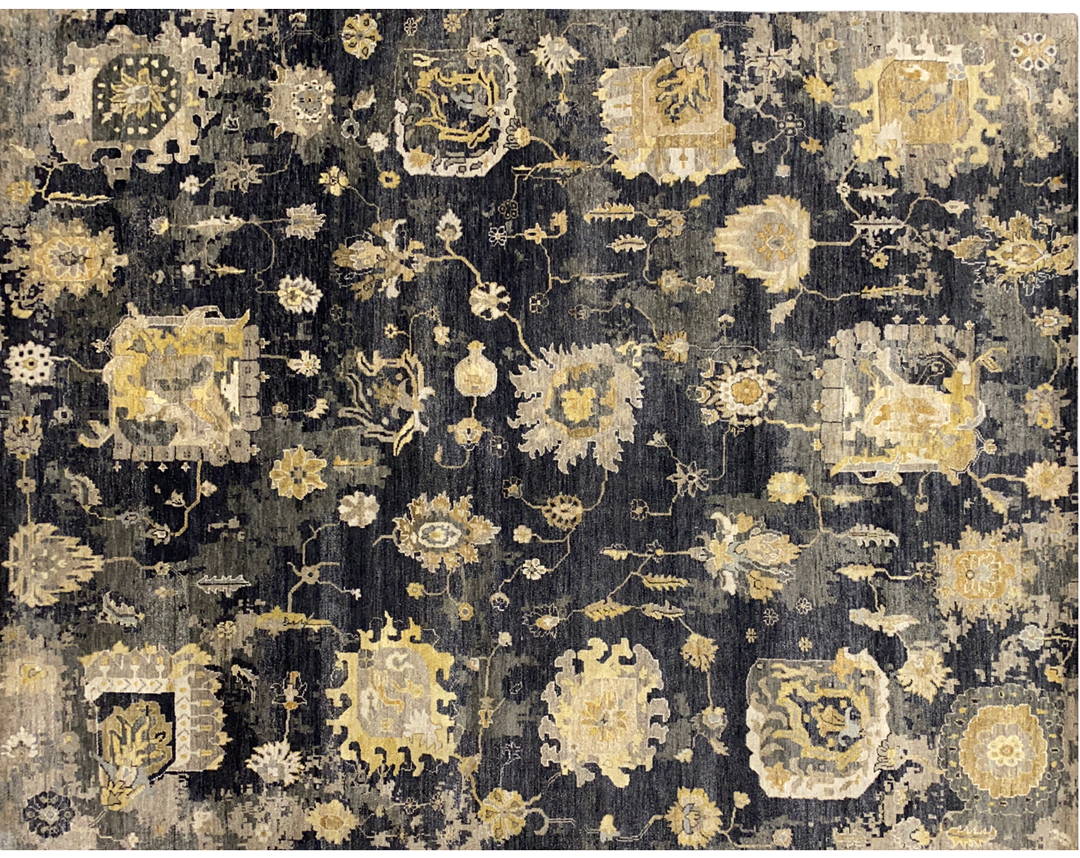 Transverse black and yellow rug full detail