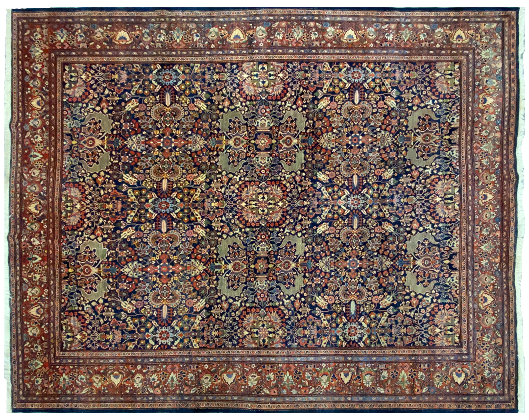 Sultanabad blue base rug full detail