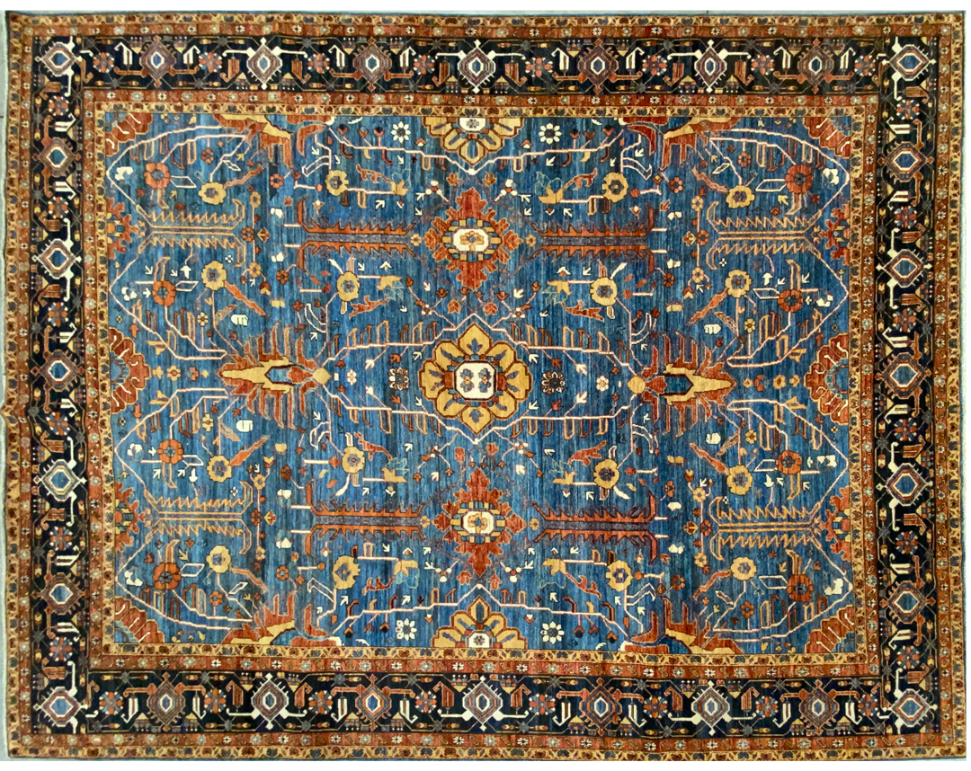 Aryana navy blue border rug full detail