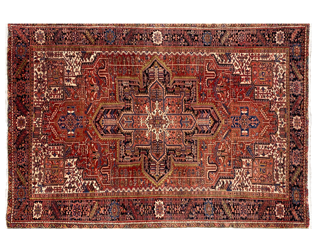 Heriz wool rust and red area rug full detail