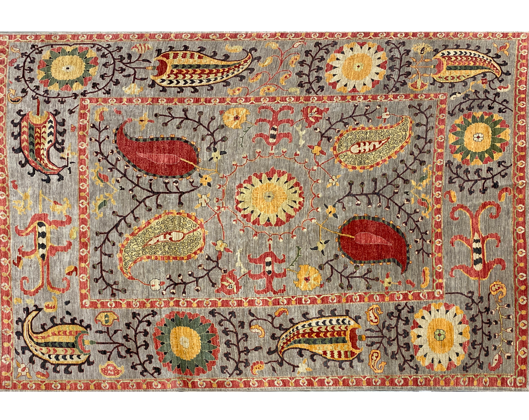 Suzani transitional blue multi rug full detail