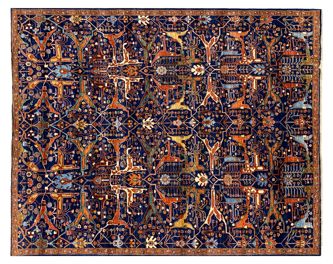 Makmal Navy multi wool area rug full detail