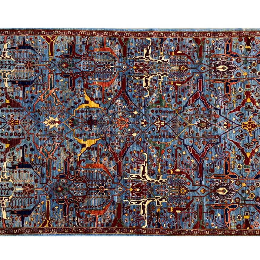 Makmal light blue multicolor wool rug full detail