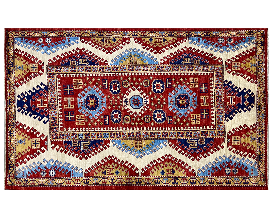 Aryana tribal red navy ivory rug full detail
