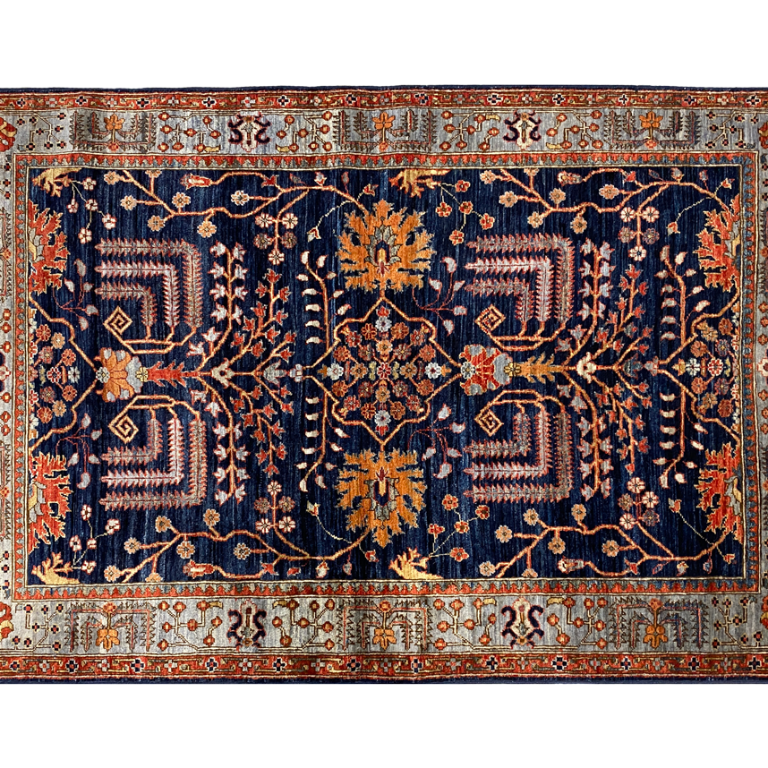 Aryana tribal area rug dark blue base multicolor full detail