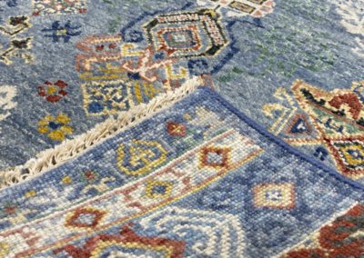 Atarah blue base tribal rug front and back