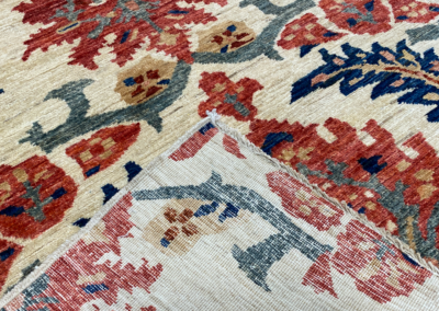 Fine Aryana ivory red blue rug front and back